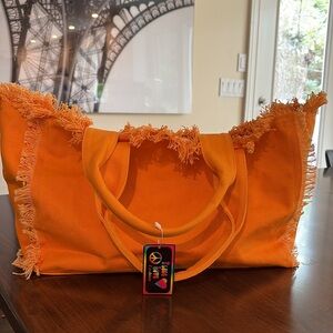 Fringed Orange Tote Bag